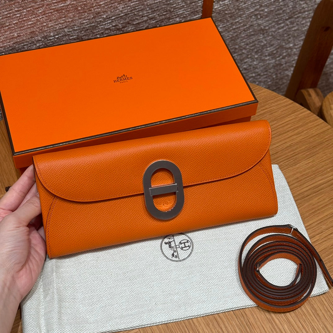 Hermes Cherche-Midi Leather Clutch Bag with Detachable Strap - Orange