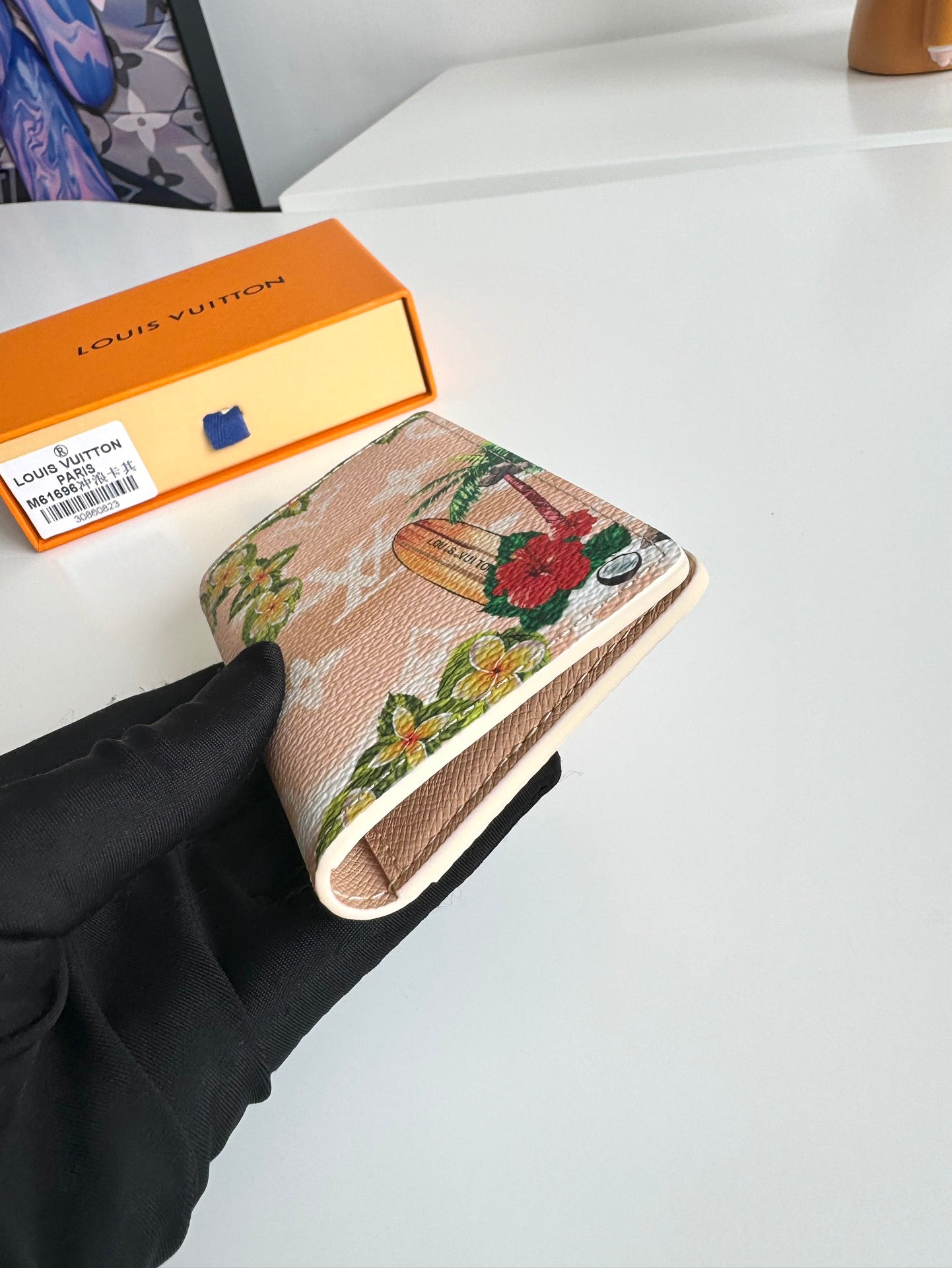 Louis Vuitton Tropical Beach Surfboard Floral Print Beige Passport Holder