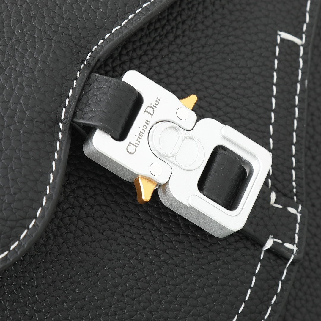 Dior Modern Black Leather Saddle Crossbody Bag with Contrast Stitching