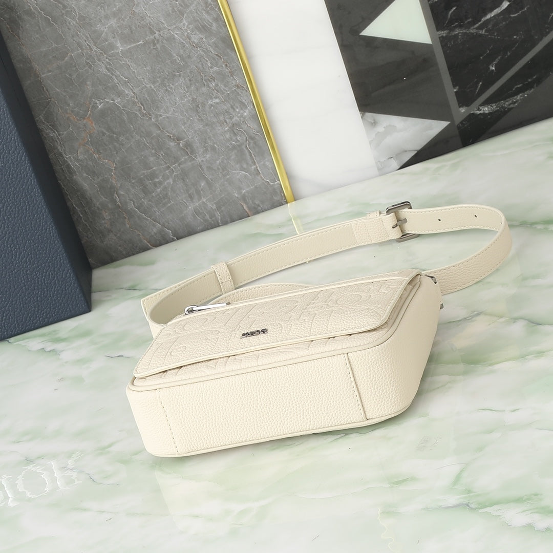 Christian Dior Safari Messenger Bag Cream Embossed Oblique Leather