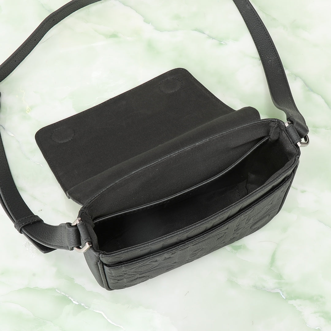 Dior Black Embossed Monogram Leather Crossbody Messenger Bag