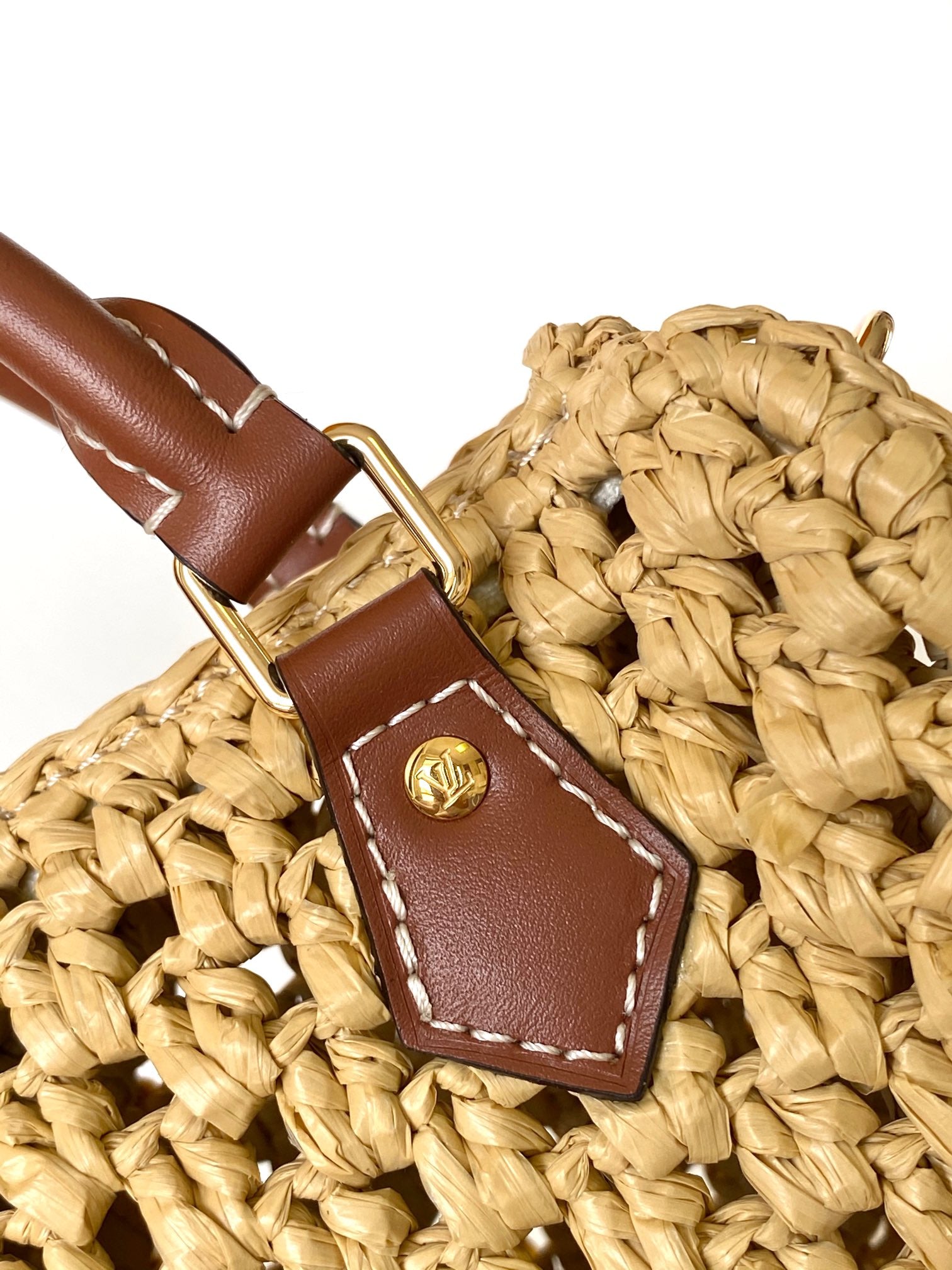 Louis Vuitton Summer Woven Straw Mini Barrel Crossbody Bag with Leather Trim