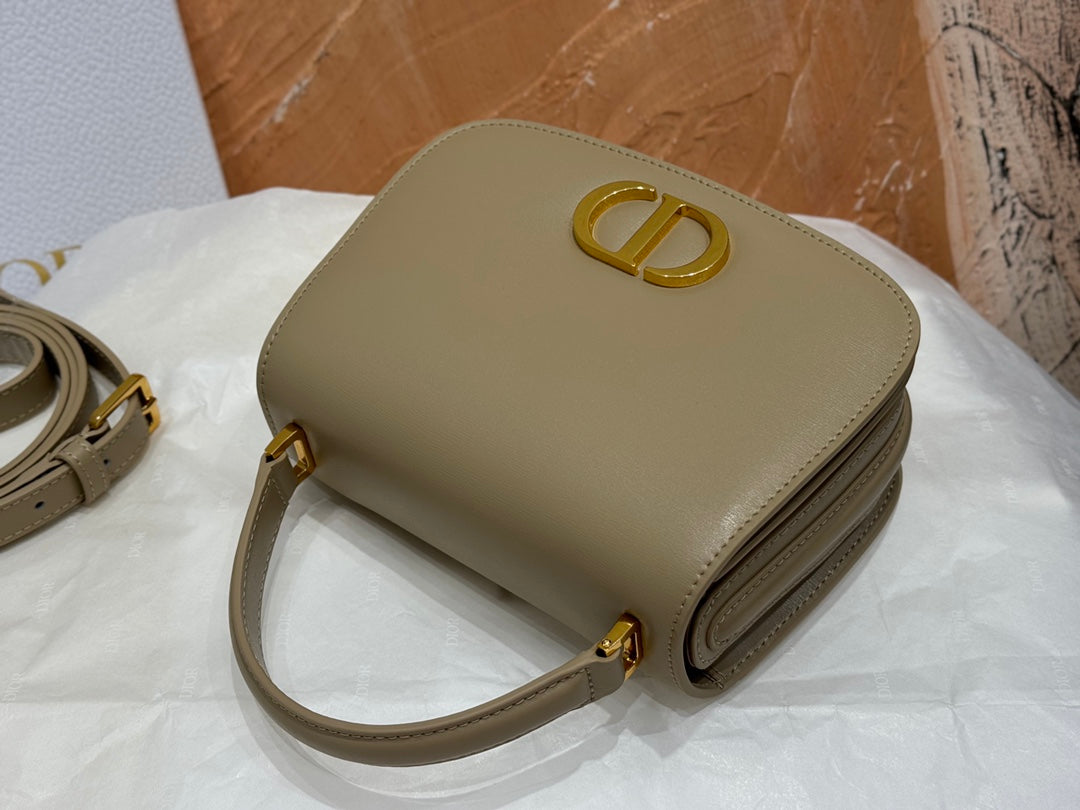 Dior Elegant Beige Leather Top Handle Shoulder Bag with Gold Clasp