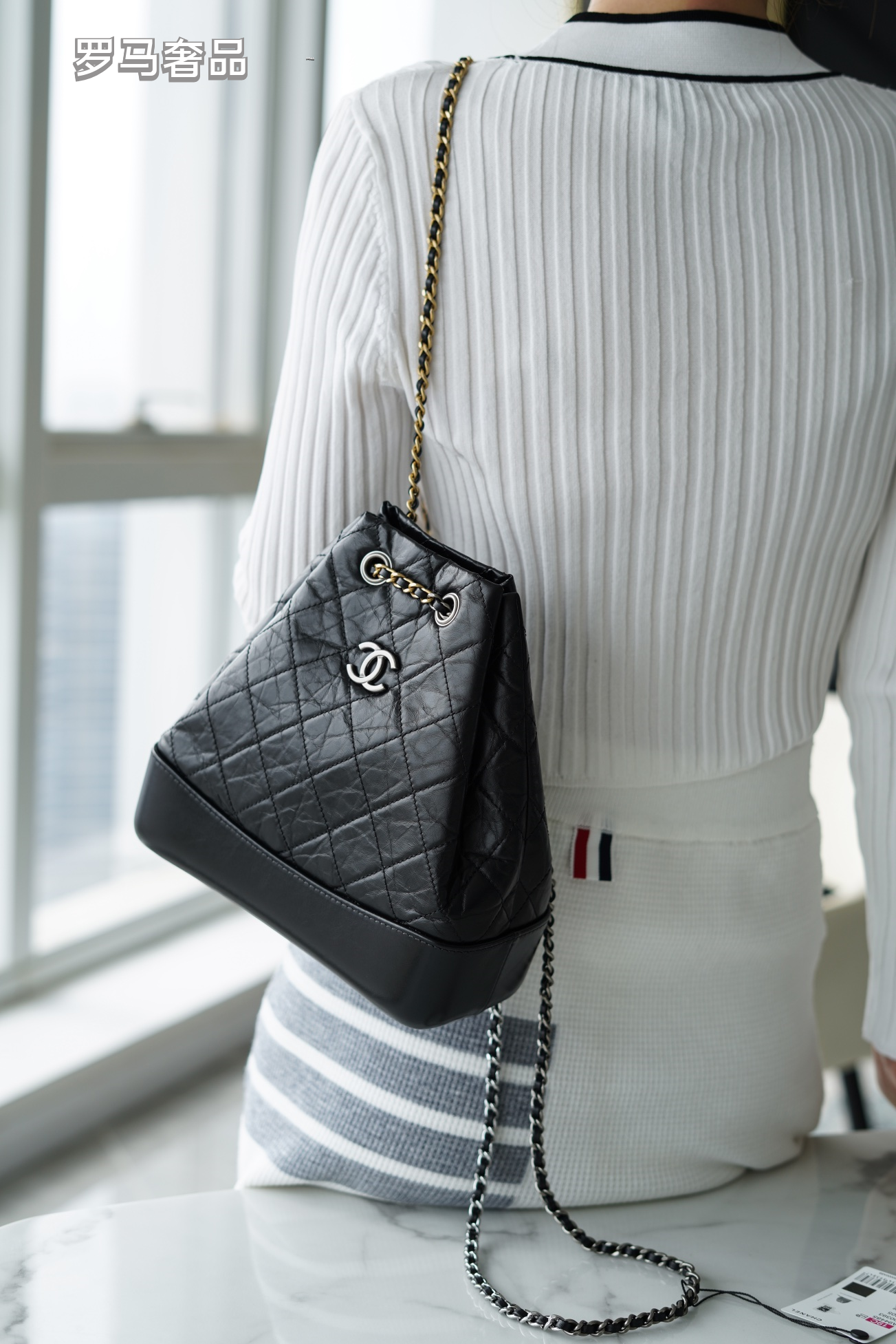 Chanel Gabrielle Small Bucket Bag - Black Quilted Calfskin with Mixed Metal Hardware