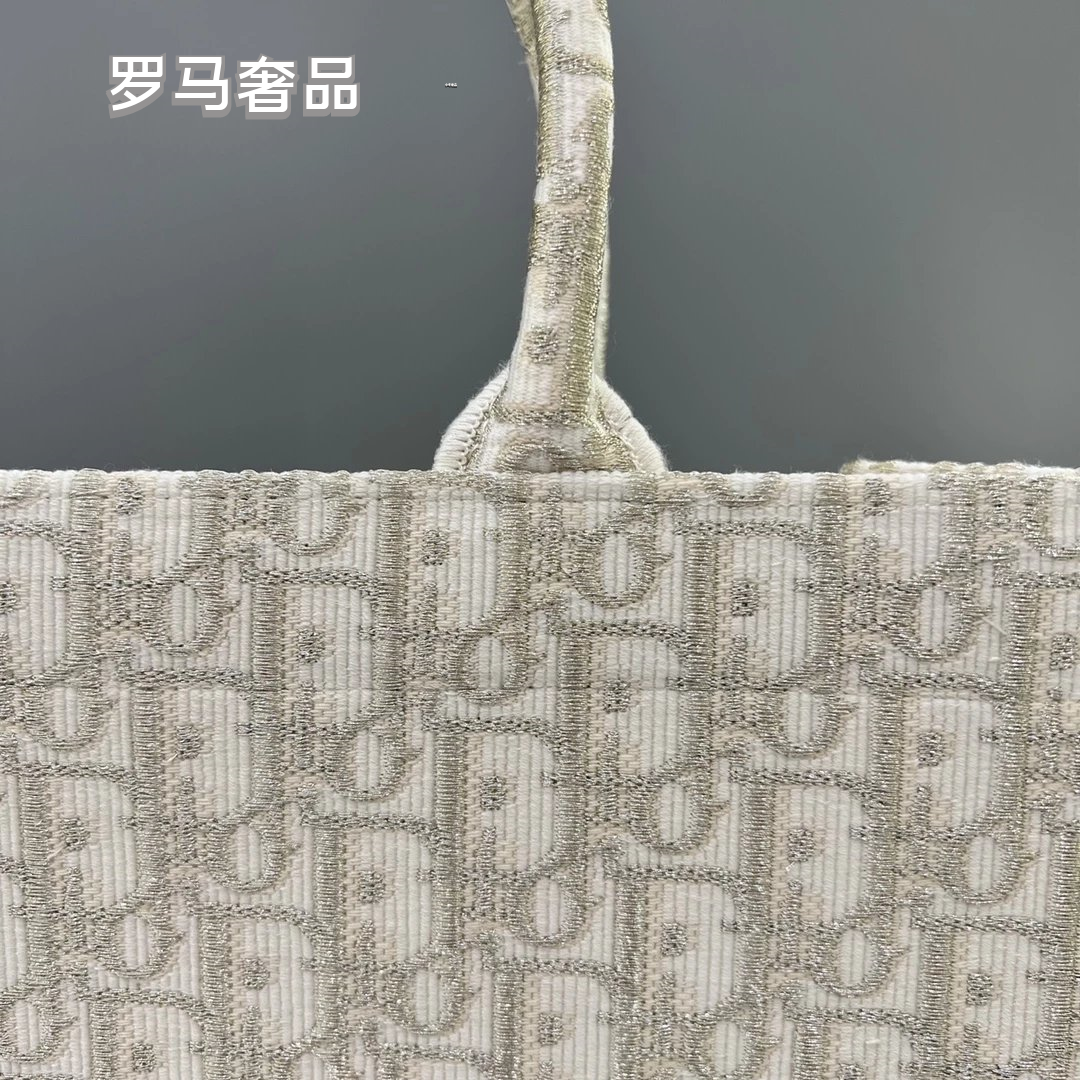 Christian Dior Book Tote Bag - Cream Oblique Embroidery Canvas Luxury Handbag