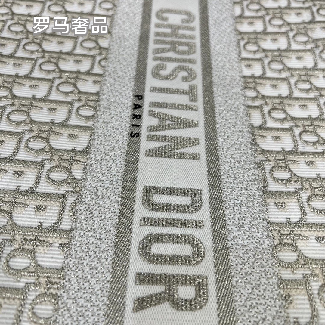 Christian Dior Book Tote Bag - Cream Oblique Embroidery Canvas Luxury Handbag
