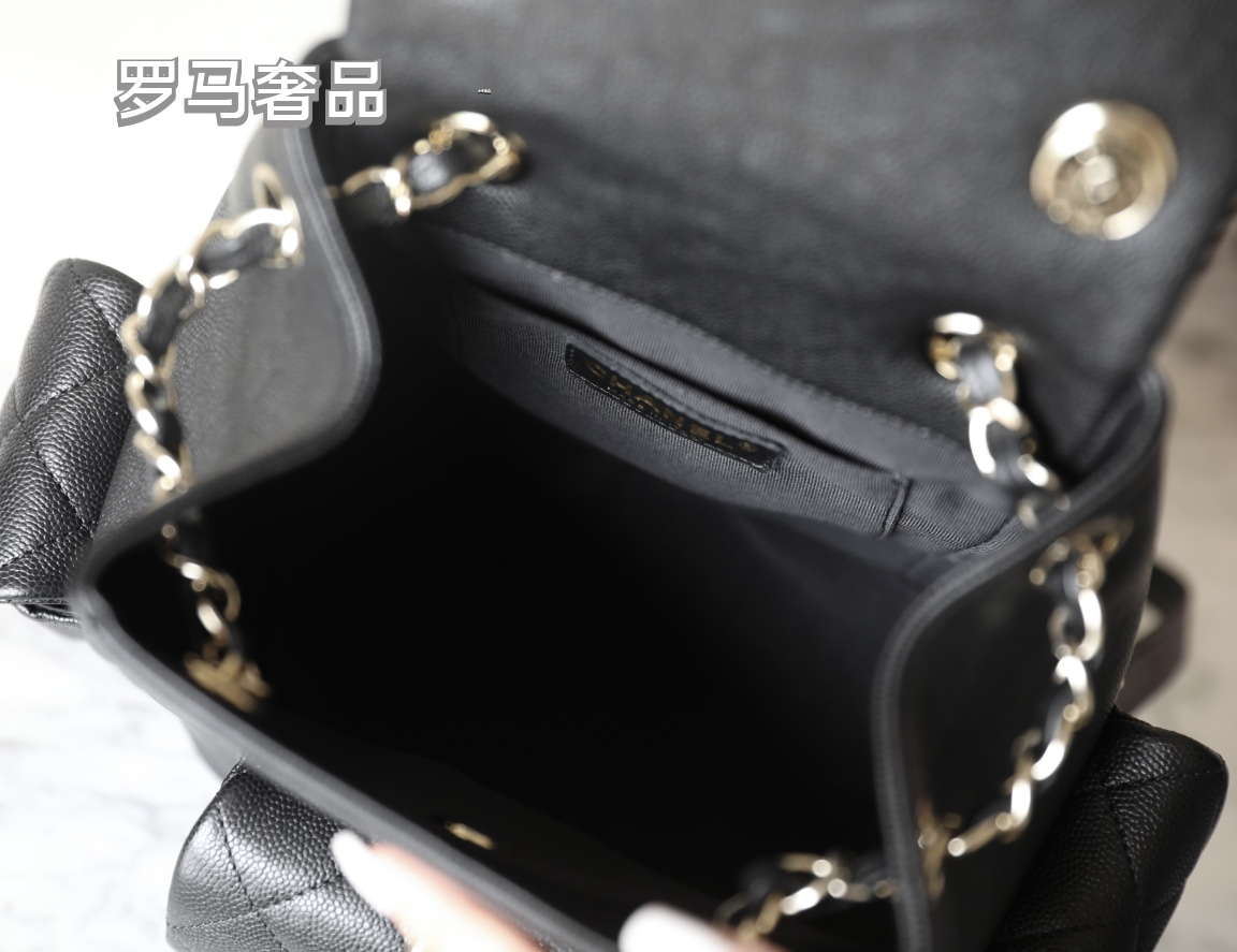 Chanel Dumas Quilted Caviar Leather Backpack - Black Gold-Tone Hardware