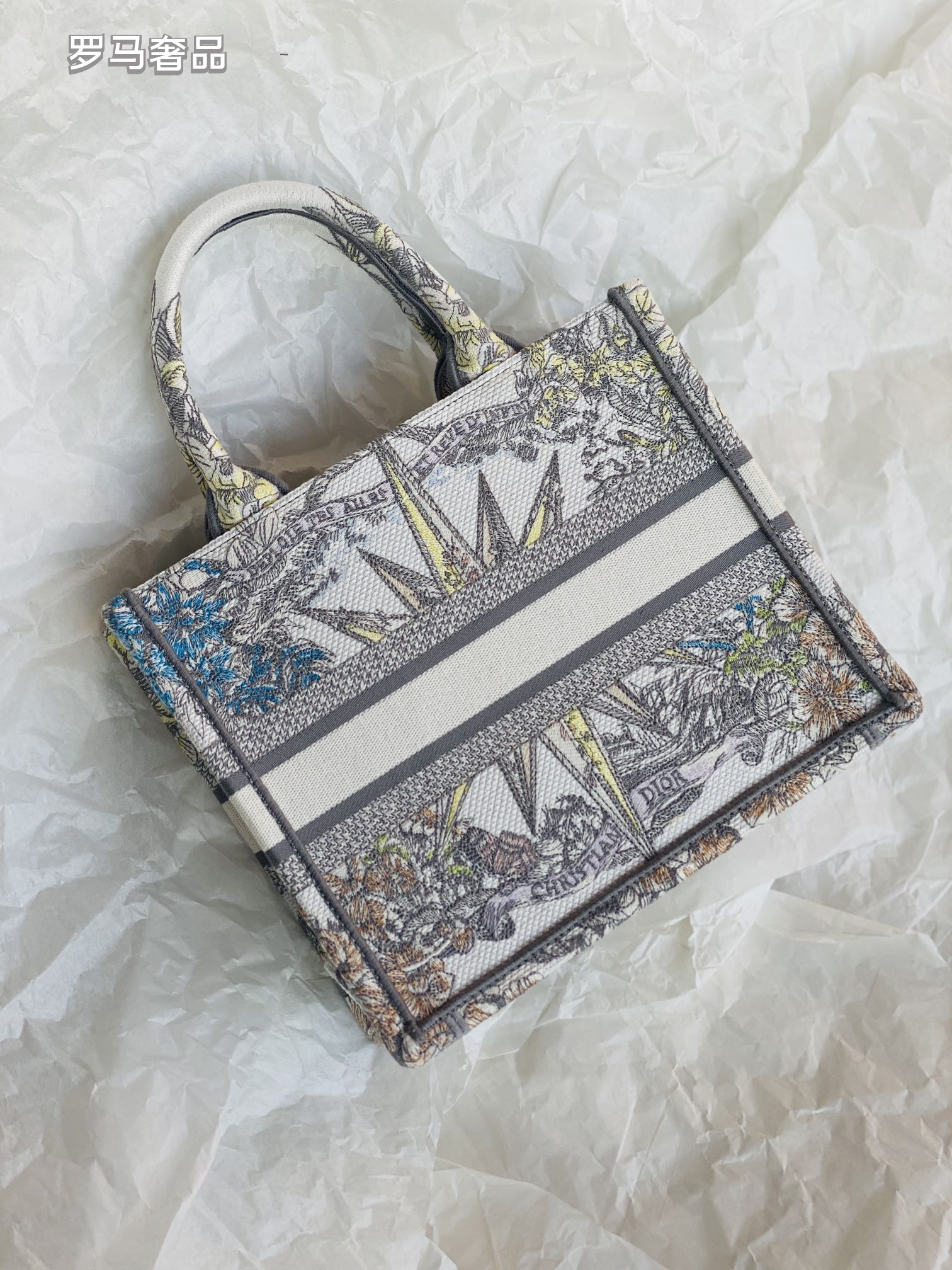Christian Dior Medium Book Tote - White and Multicolor Constellation Embroidered Canvas