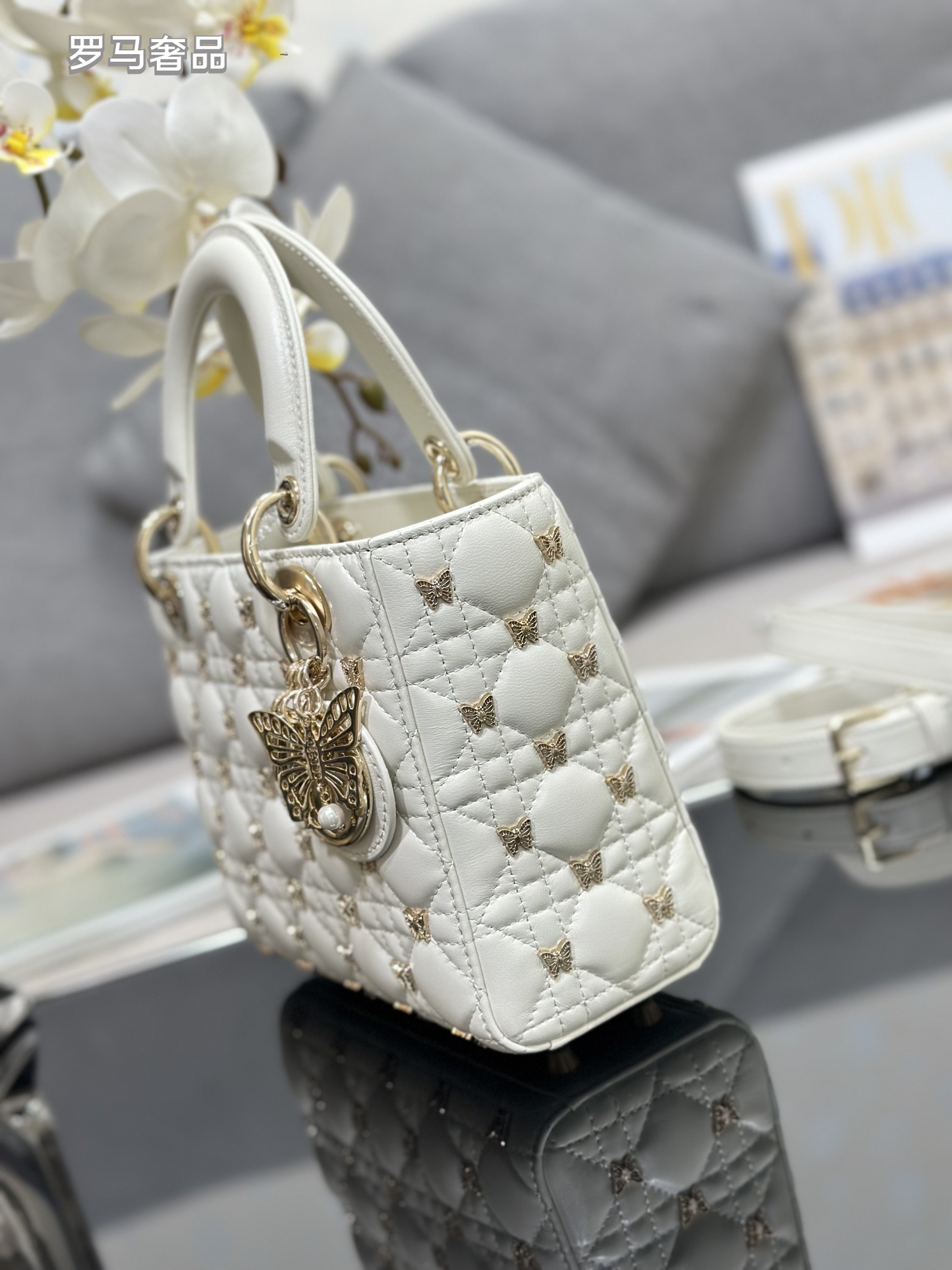 Lady Dior Small Handbag - Black Quilted Leather with Butterfly Embellishments