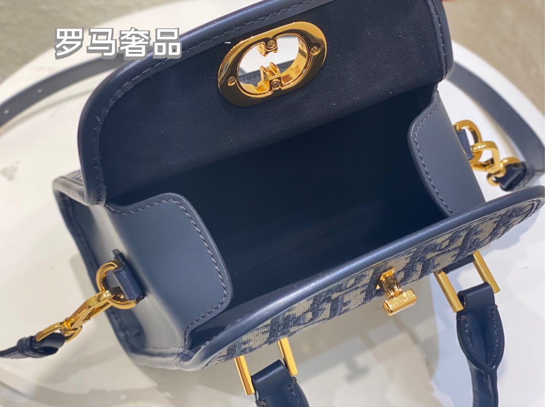 Christian Dior Blue Oblique Canvas Small Top Handle Bag