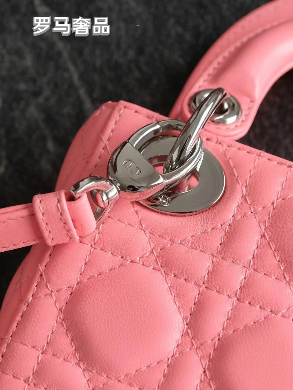 Dior Elegant Pink Quilted Leather Mini Handbag with Top Handle and Strap