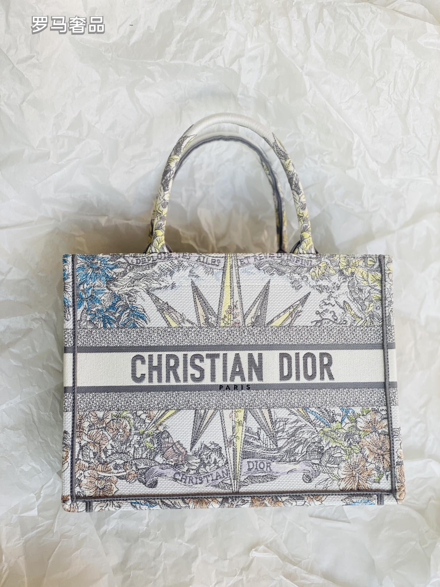 Christian Dior Medium Book Tote - White and Multicolor Constellation Embroidered Canvas