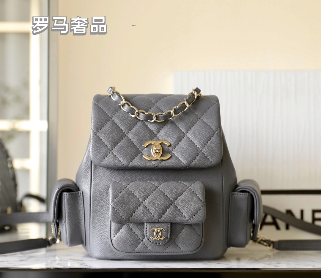 Chanel Dumas Quilted Caviar Leather Backpack - Black Gold-Tone Hardware