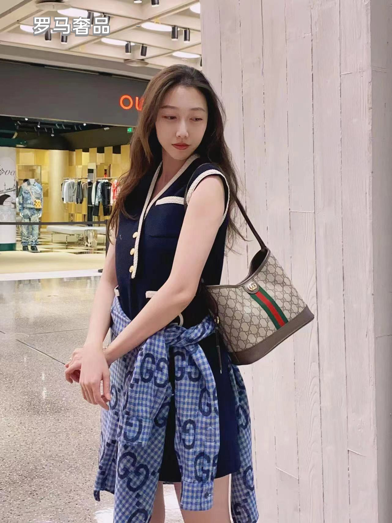 Gucci Vintage Monogram Canvas Hobo Shoulder Bag with Web Stripe